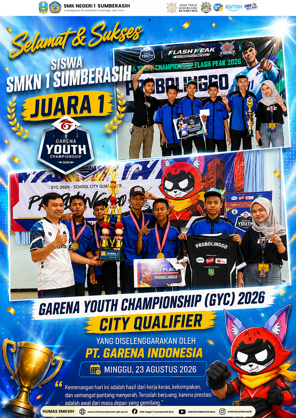 SMKN 1 SUMBERASIH JUARA E-SPORT Garena Youth Championsip ( GYC ) 2026 - City Qualifier